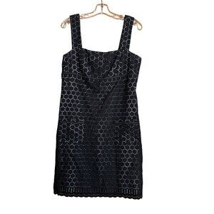Black Over White‎ Sleeveless Eyelet Strappy Dress 14 Kathryn Conover Boho Emo